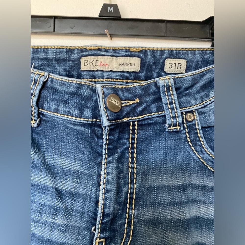 BKE Harper 31R Blue Straight denim cowgirl western Jeans with Classic Fading - Picture 4 of 6